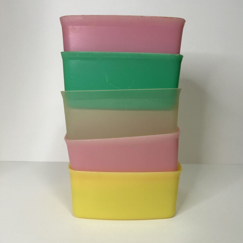 Vintage Retro 60s Pastel Tupperware Square Containers (5) WITHOUT Lids